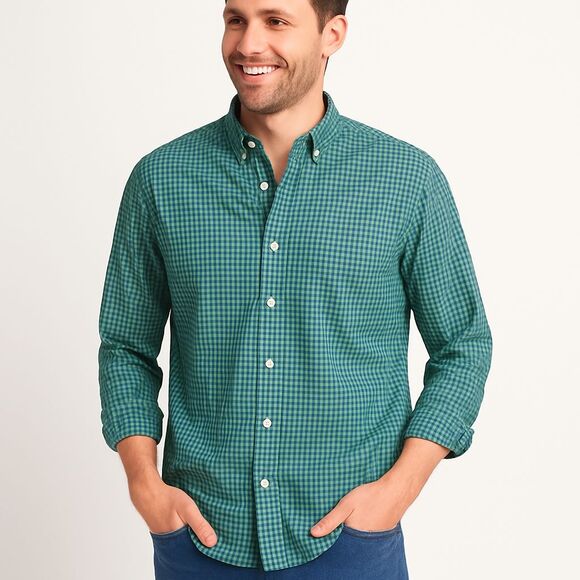 J. Crew Other - J.Crew Mens Slim Shirt Size L Green Blue Check Stretch Organic Cotton